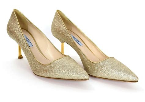 prada kitten heels gold|Prada slingback pointed toe pumps.